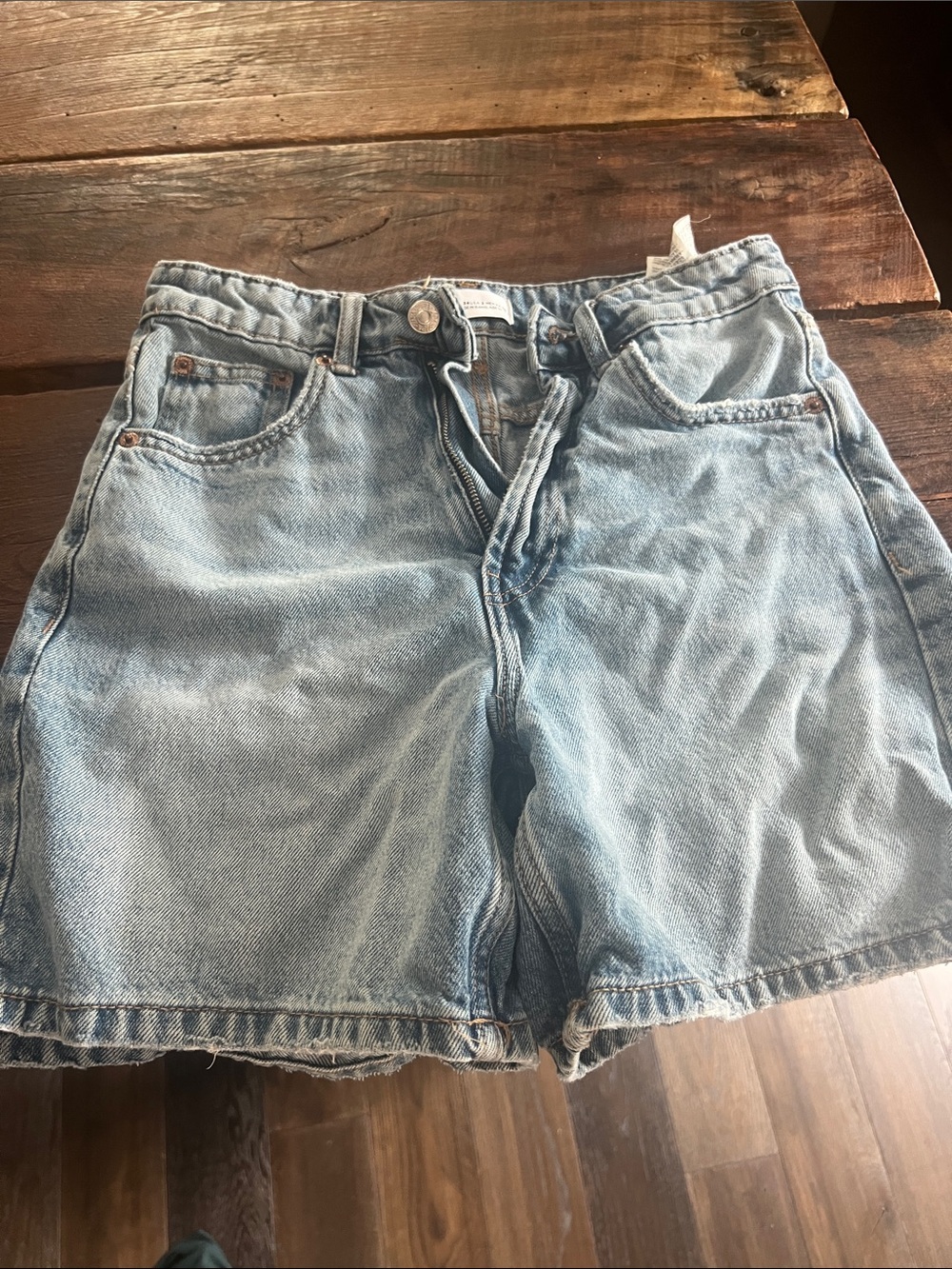 Zara Light Blue High-Rise Denim Shorts